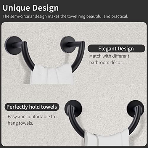 HouseAid - Stainless Steel Towel Holder Modern Bathroom Towel Ring for Hand Face Removal Wall-Mounted Matte Black