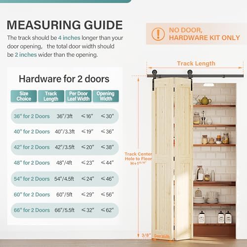 WINSOON Bifold Door Hardware Kit - Heavy Duty Bi-Fold Barn Door Kit for Closet 36 Track 16 Door Panels 30 Opening