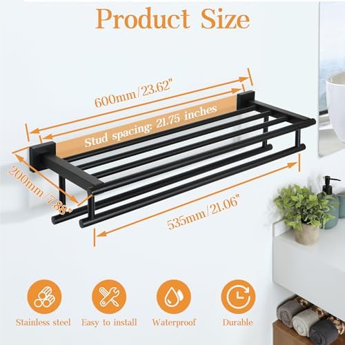 Alise Premium Stainless Steel Towel Rack Double Towel Bars 24 Inch Matte Black