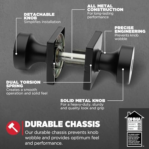 Bracket-Ready Entry Door Knob for Keyed Doors Matte Black