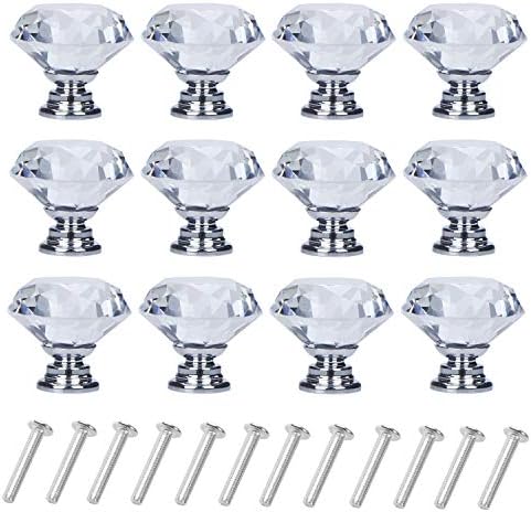 YourGift 12-Piece Crystal Shaped Knobs for Cabinets Silver