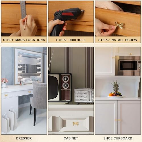 8-Piece Metal Bow Knobs for Drawers and Cabinets Gold Tone Vintage Design Durable and Elegant