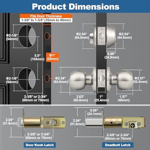 BestTEN Keyed Alike Door knobs and Deadbolt Set SATIN Nickel Finish - Easy Install Secure