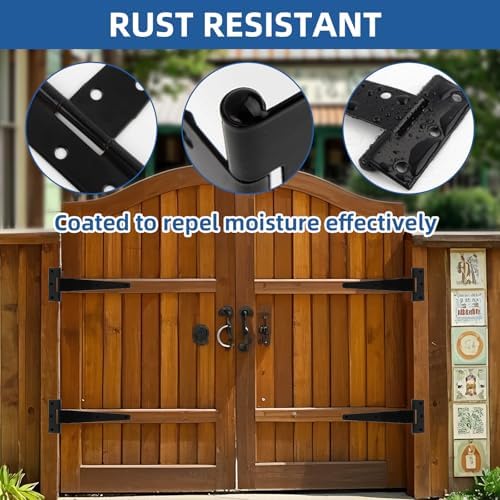 TamBee T-Strap Barn Door Hinges Heavy Duty Black Wrought
