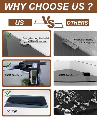 Black Floating Glass Wall Shelves for Bathroom Kitchen
