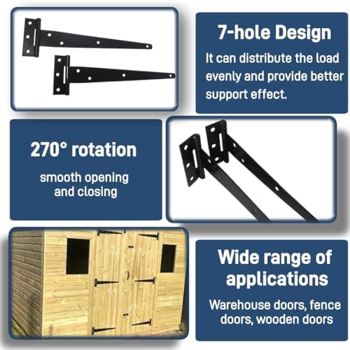 6-Piece Set of 10 Heavy Duty T Hinges with Rust-Proof Black Finish Perfect for Barn Shed and Gate Doors