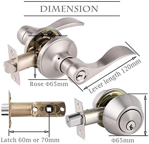 Front Door Door Lever Lock Set Zinc Alloy SATIN Nickel Keyed Entry Easy Install