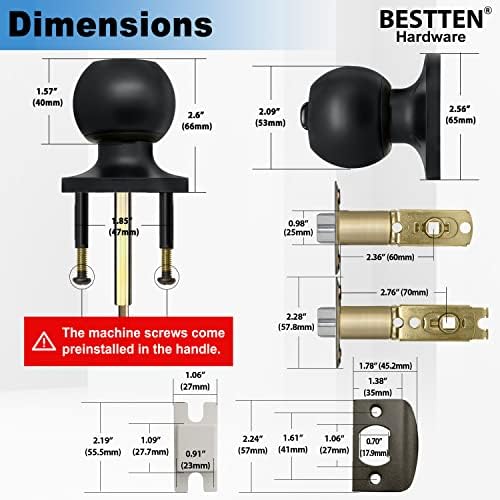 BESTTEN Door Knob Matte Black Durable Secure