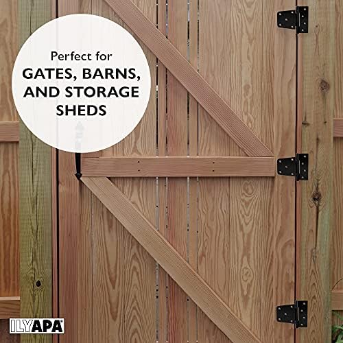 Vivid Ilyapa Heavy Duty Shed Door Hinges 6 Pack - Black Square Hinges for Gate Barn or Storage Shed