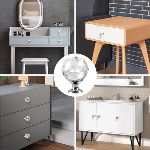 OctinPris 20x Clear Crystal Glass Door Knobs Round Diamond Wardrobe Pulls for Kitchens Offices and More