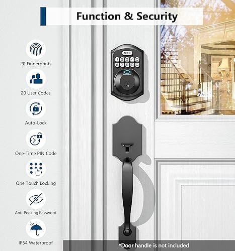 Fingerprint Door Lock with Keyless Entry - Easy Setup Matte Black