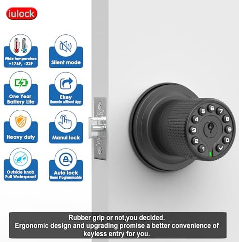 50-Code Keypad Door Lock Waterproof Matte Black