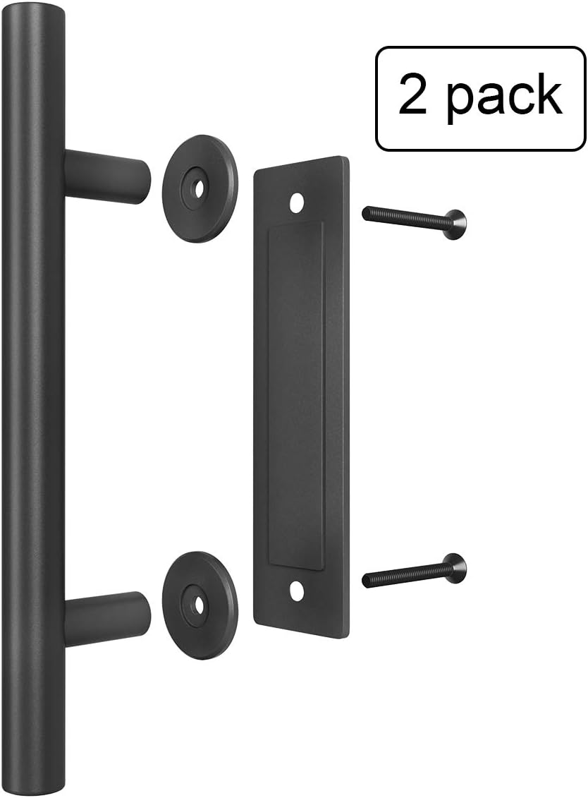2-Piece Rustic Solid 12 Pull and Flush Barn Door Handles Set for Gates Garages Sheds Black Durable Steel