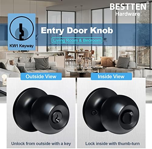 BESTTEN Door Knob Matte Black Durable Secure