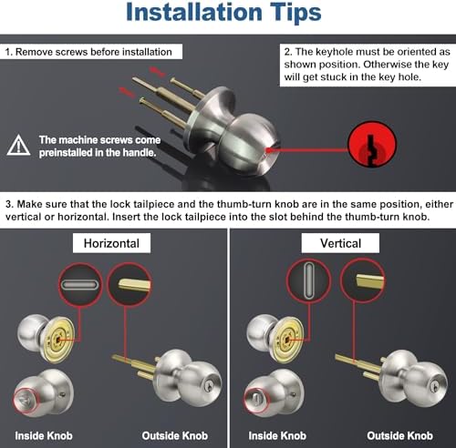 BestTEN Keyed Alike Door knobs and Deadbolt Set SATIN Nickel Finish - Easy Install Secure