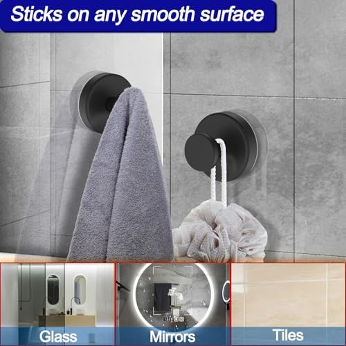 Adorable Suction Cup Shower Hooks for Bathroom Window Glass Towel Robe Looafh Hangers - Durable Black Design