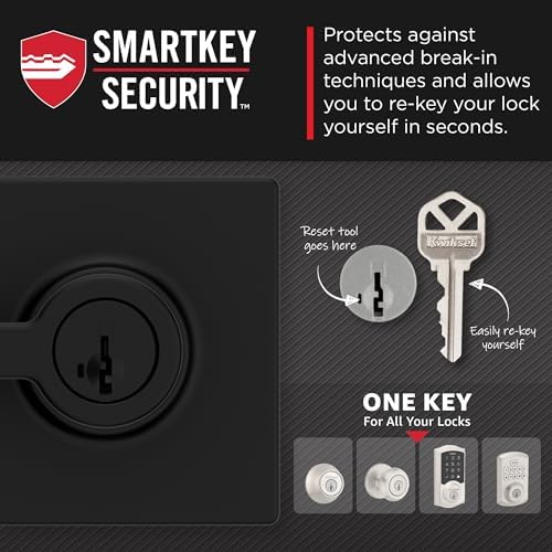 Kwikset Casey Entry Door Handle Secure Keyed Entry Door Lock with SmartKey Rekey Technology Matte Black