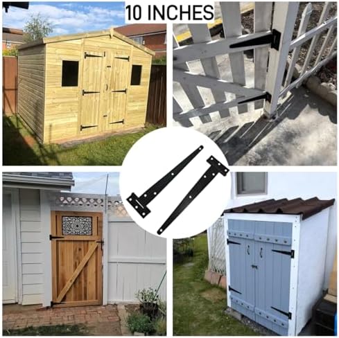 6-Piece Set of 10 Heavy Duty T Hinges with Rust-Proof Black Finish Perfect for Barn Shed and Gate Doors