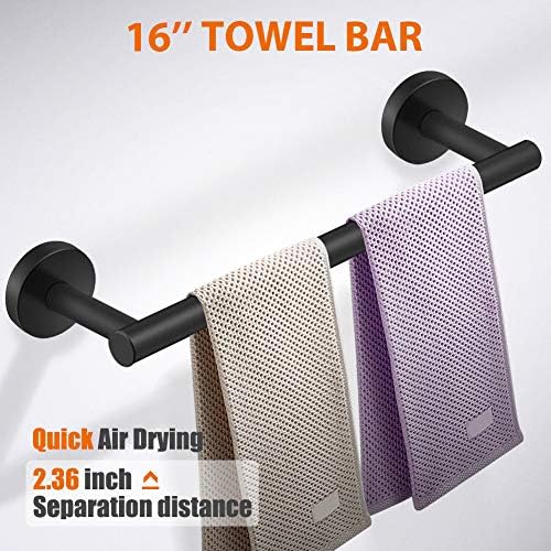 5-Piece Bathroom Hardware Set with Stainless Steel towel bar paper holder 3 Robe hooks
