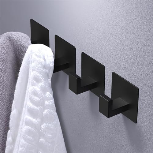VAEHOLD Adhesive Towel Hooks Heavy Duty Wall Hook for Bathroom Kitchen Black