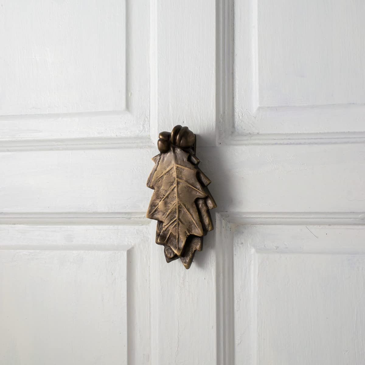 Antique Brass Oak Leaf Front Door Knockers with Mounting Hardware - Heavy Duty Door Hardware