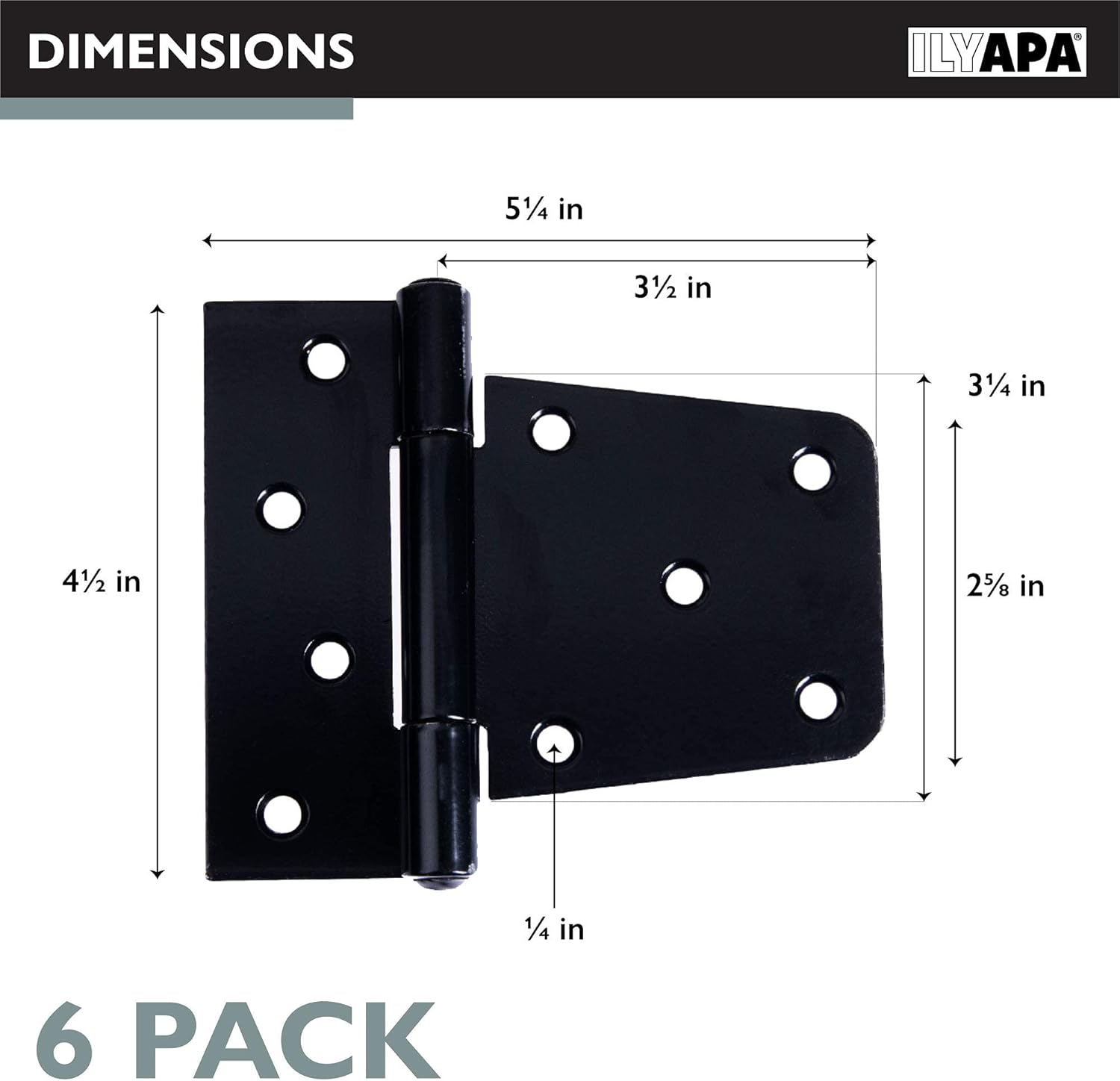 Vivid Ilyapa Heavy Duty Shed Door Hinges 6 Pack - Black Square Hinges for Gate Barn or Storage Shed