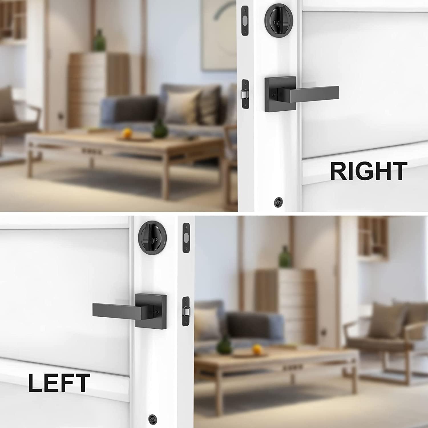 Brightify Matte Black Adjustable Door Handle Set with Reversible Lever for LeftRight Doors