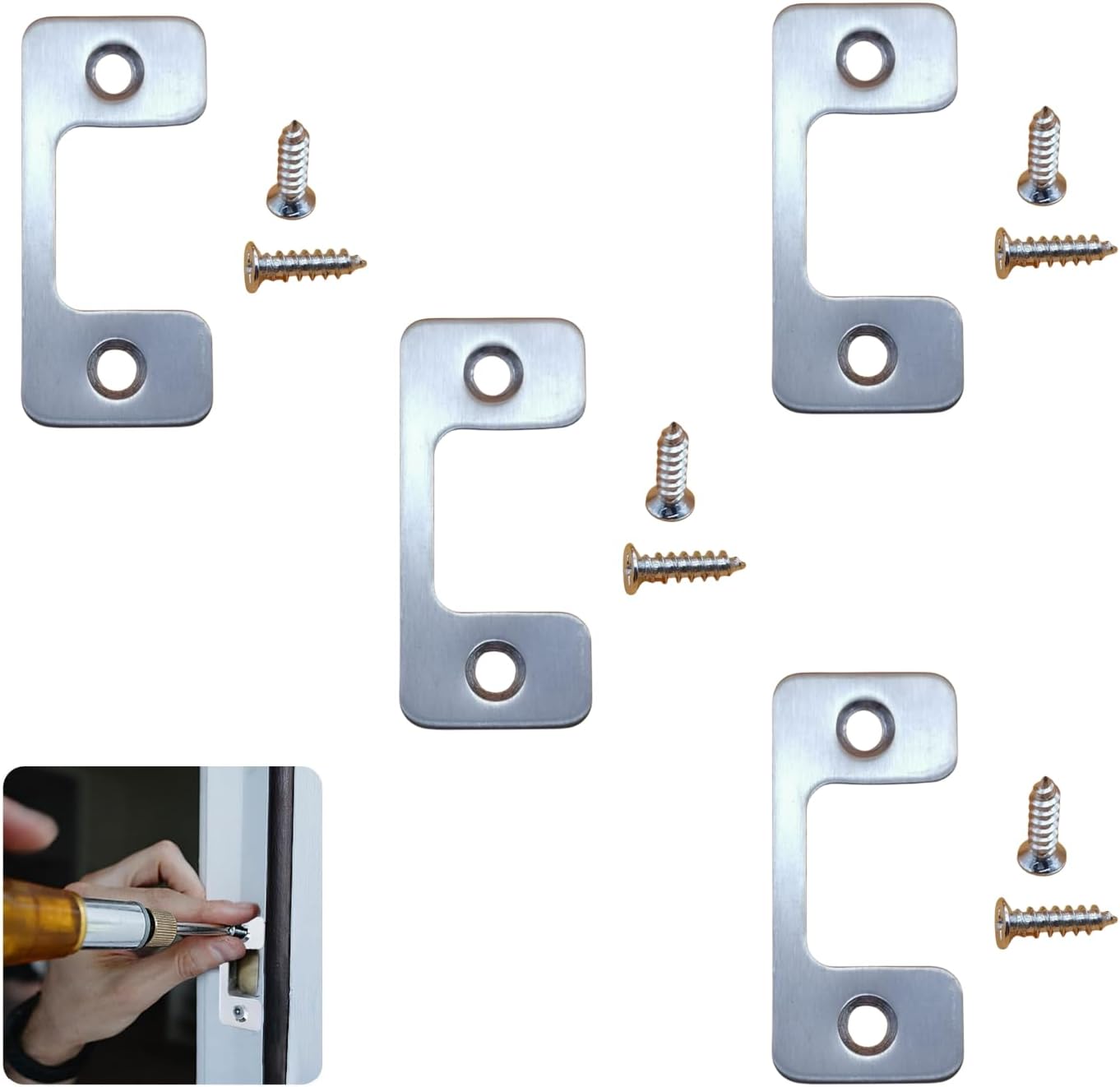 Adjustable Door Strike Plate for Home Rental Security 4PCS Set with Screws