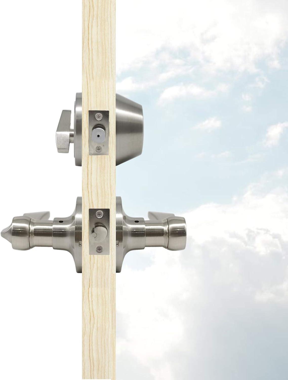 Front Door Door Lever Lock Set Zinc Alloy SATIN Nickel Keyed Entry Easy Install