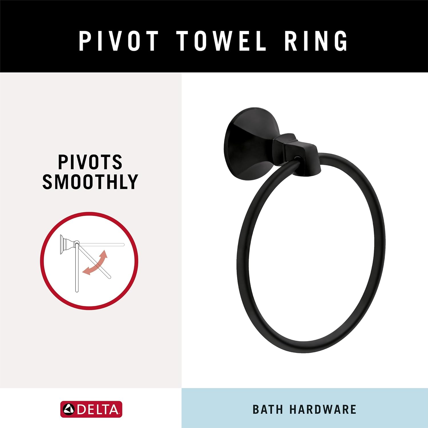 Space-saving bold matte finish towel ring for bathroom or kitchen use