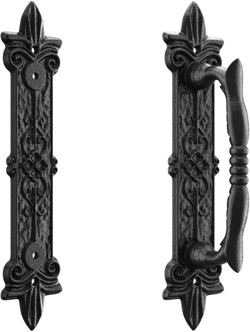SmartStandard Heavy Duty Door Handle Set Rustic Barn Door Pull For Gates Garages Black