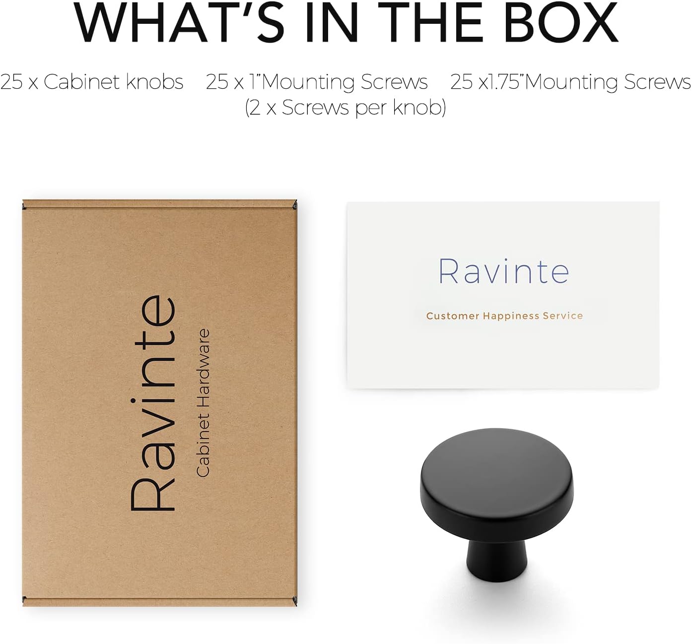 Ravinte 25-Piece Knobs Set 1-14 inch Matte Black Kitchen Cabinet Hardware Set