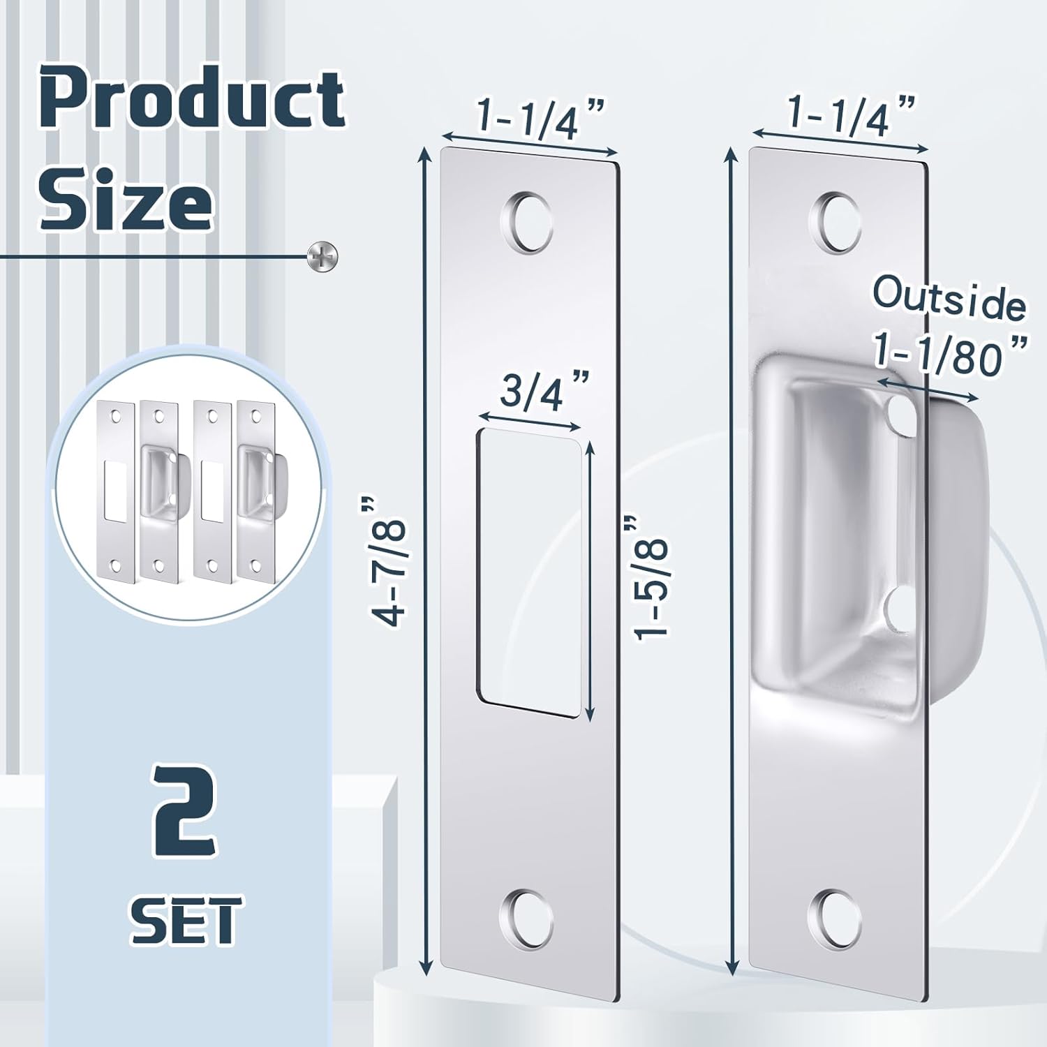 2-Piece Door Strike Plate Set for mortise Locks and Doors Chrome-plated Security