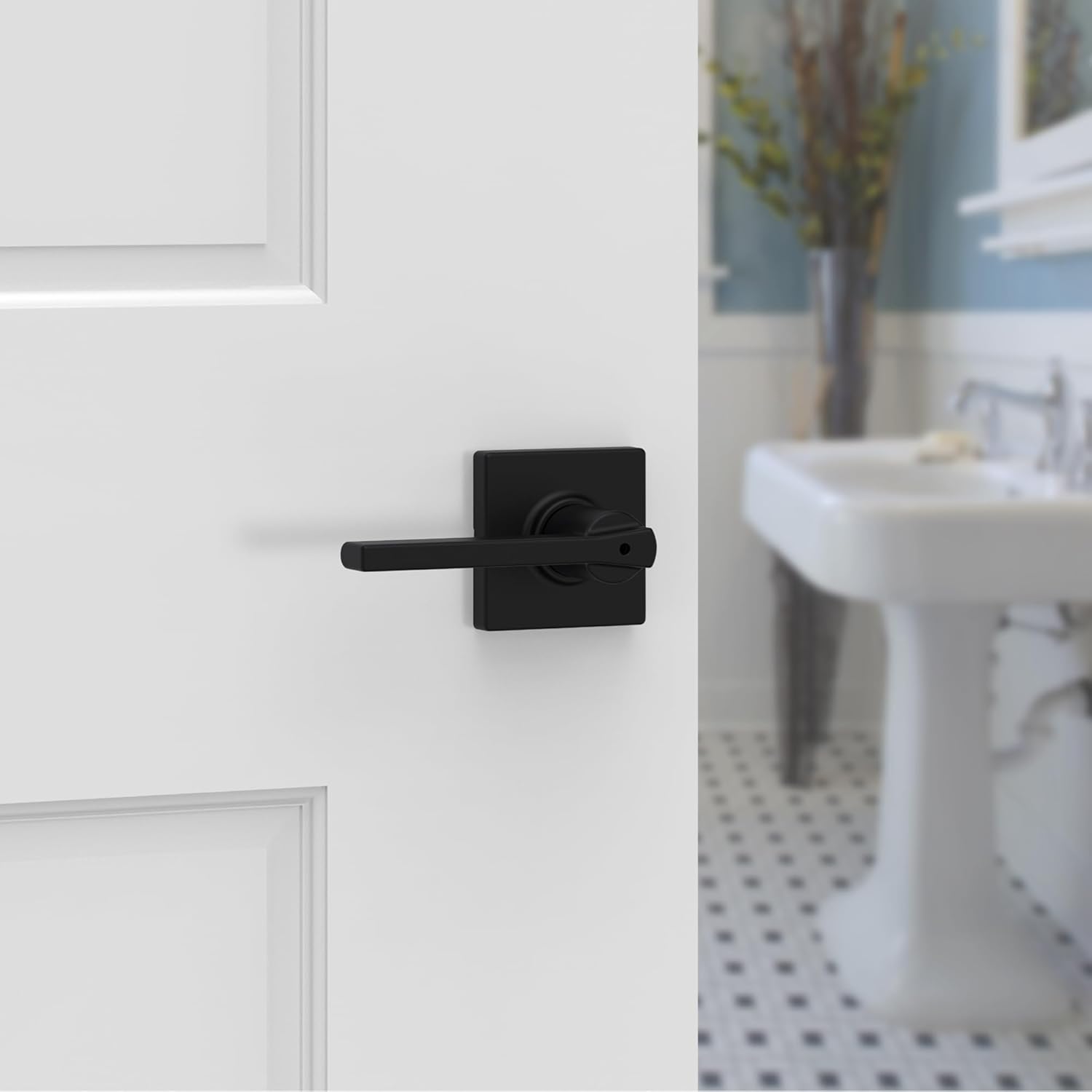 Kwikset Door Privacy Handle Matte Black Reversible Lever with Microban Protection Easy Install