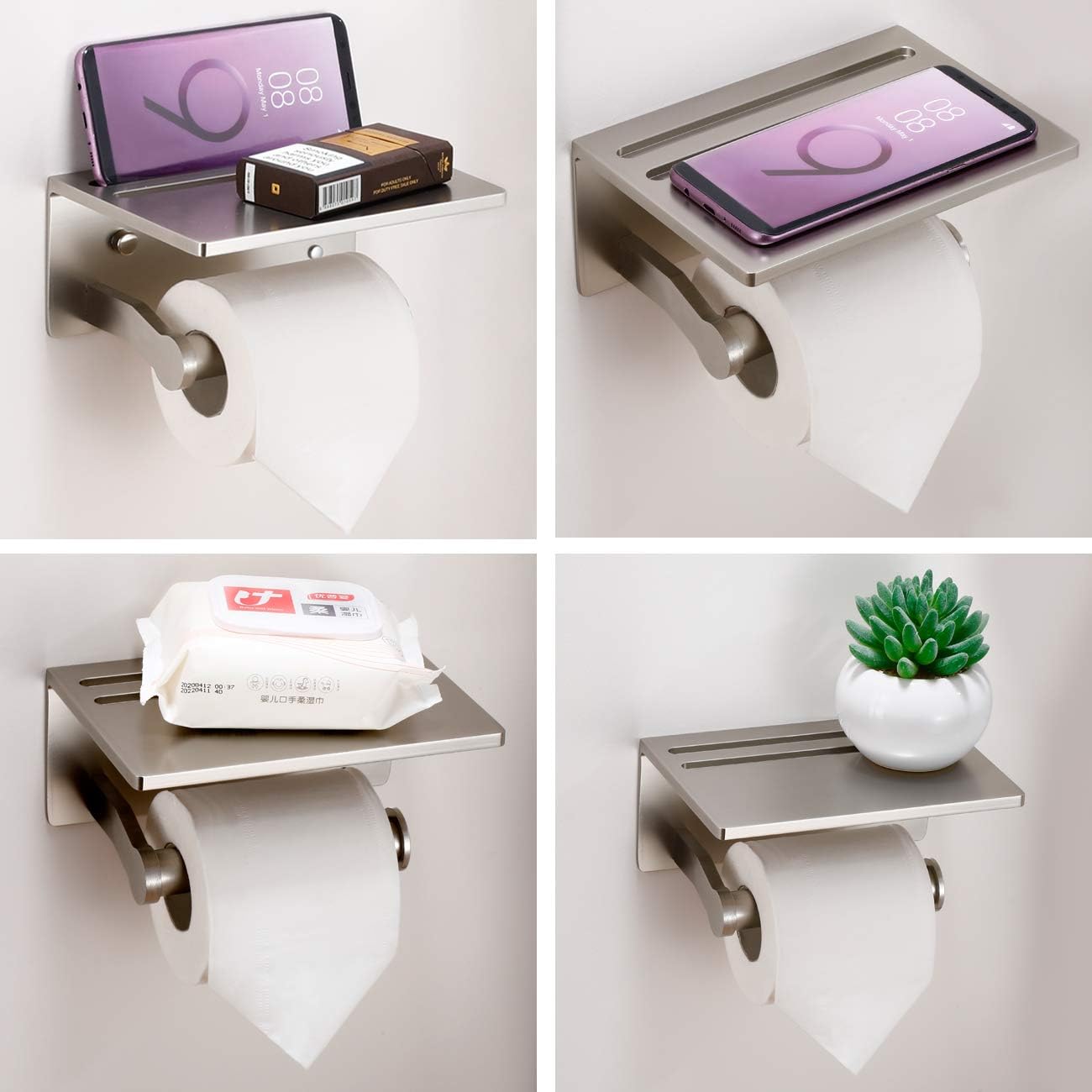 Homely Trove SmartHome Toilet Paper Holder With Shelf Aluminum Tissue Roll Organizer For Modern Bathroom