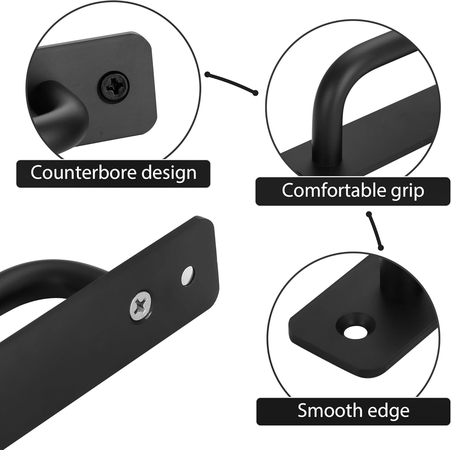 4-Piece Black Barn Door Handles Set Modern aluminium Door Pull for PocketBifold Closet Doors