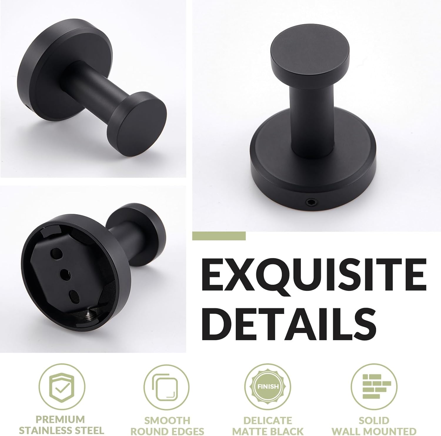 Sleek Matte Black Stainless Steel Robe Towel Hook for Space-Saving Storage in Bathroom Kitchen or Bedroom