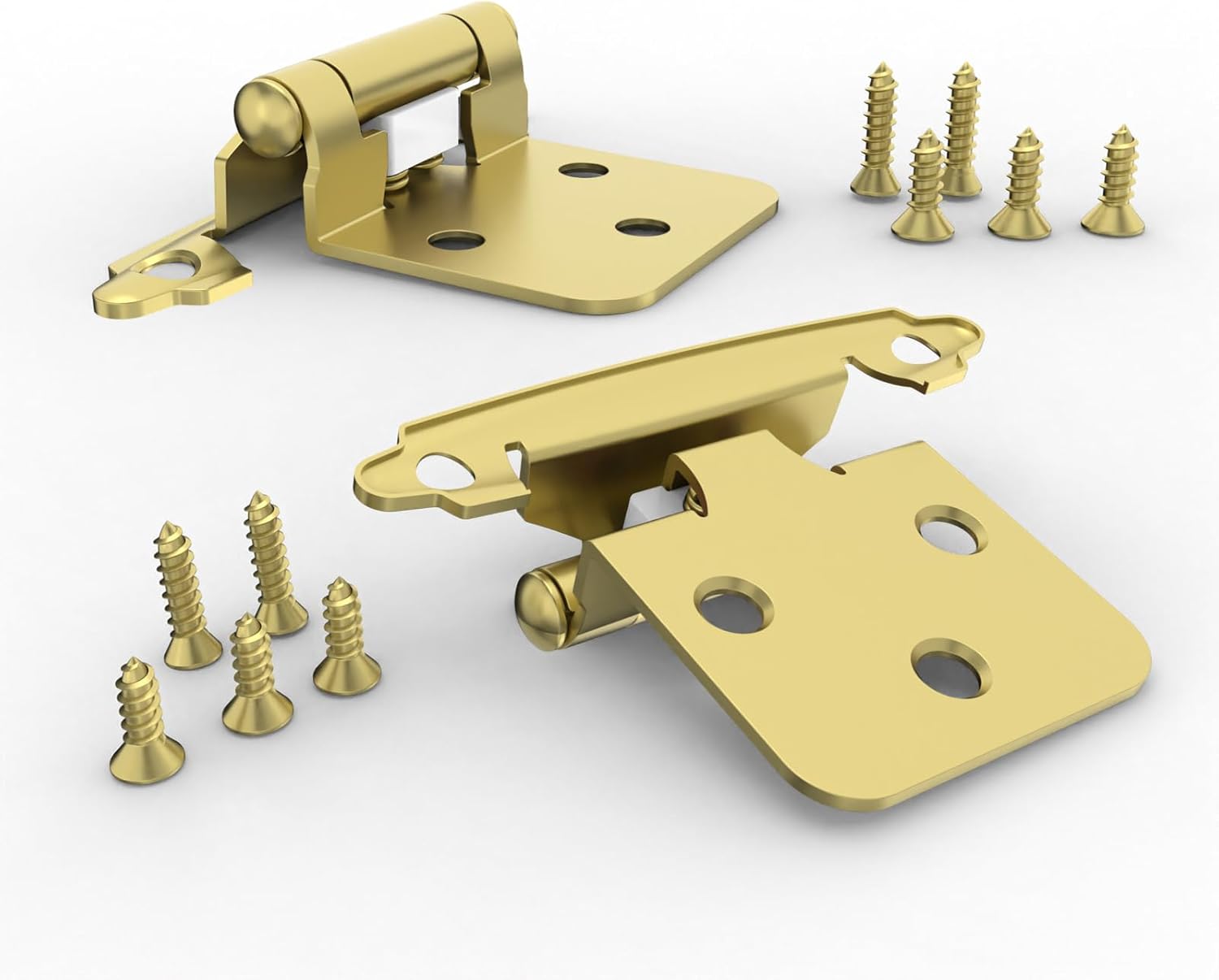 Premium 12 Overlay Hinges 50-Pack Self-Closing Flush Mount Hinges with Door Bumper Brass Gold