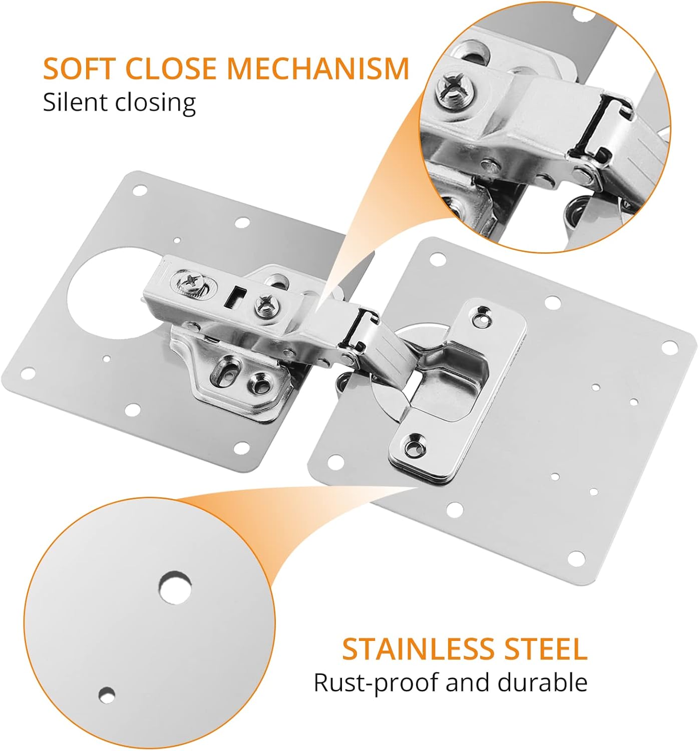 Neoteck 110 Soft Close Cabinet Hinges Kit with Repair Plates 8 Repair Plates 4 Hinges 72 screws Stainless Steel Design