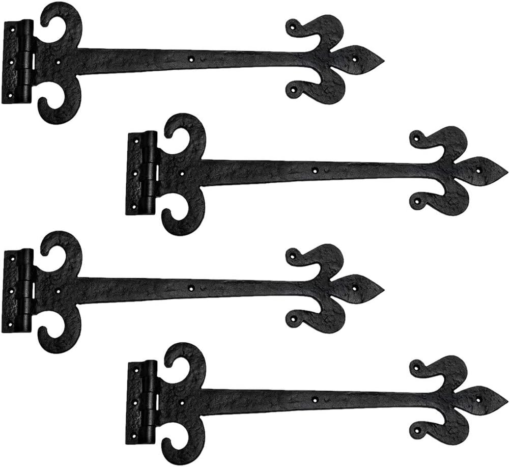 Renovators Supply Manufacturing Black Wrought Iron Fleur De Lis Hinges 18-Inch Pack of 4