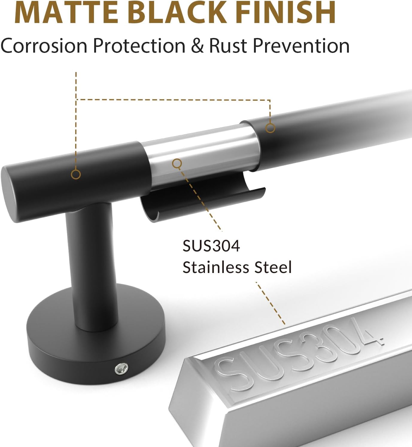 Matte Black Towel Rack 24 Hanging Stainless Steel Modern Bathroom Decor