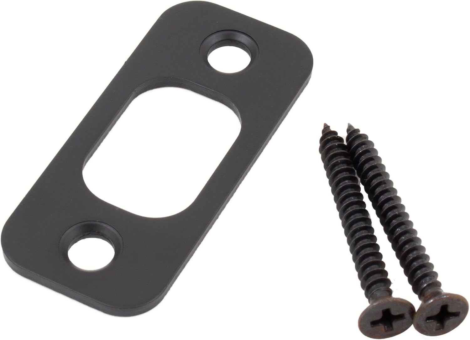 Stone Harbor Hardware - Round Corner Deadbolt Strike Plate Matte Black 1 x 2-14 1-58 ctr-to-ctr