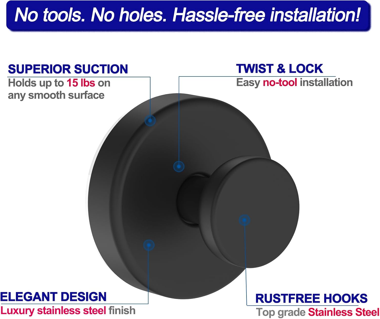 Adorable Suction Cup Shower Hooks for Bathroom Window Glass Towel Robe Looafh Hangers - Durable Black Design