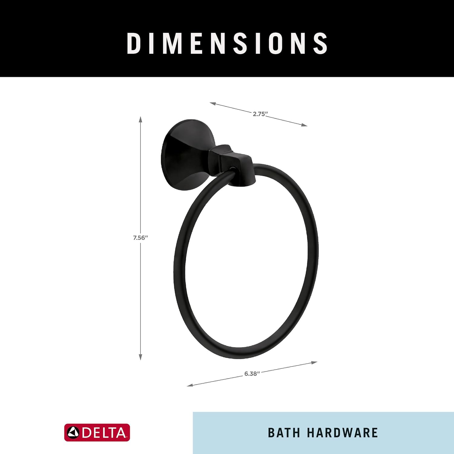 Space-saving bold matte finish towel ring for bathroom or kitchen use