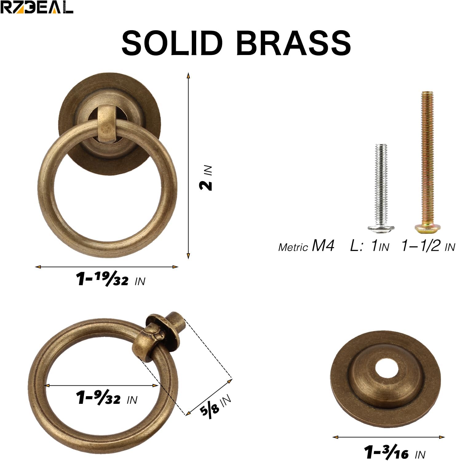 4-Piece Antique Brass Cabinet Pulls Set with M4 screws Perfect for adding style to your cabinets