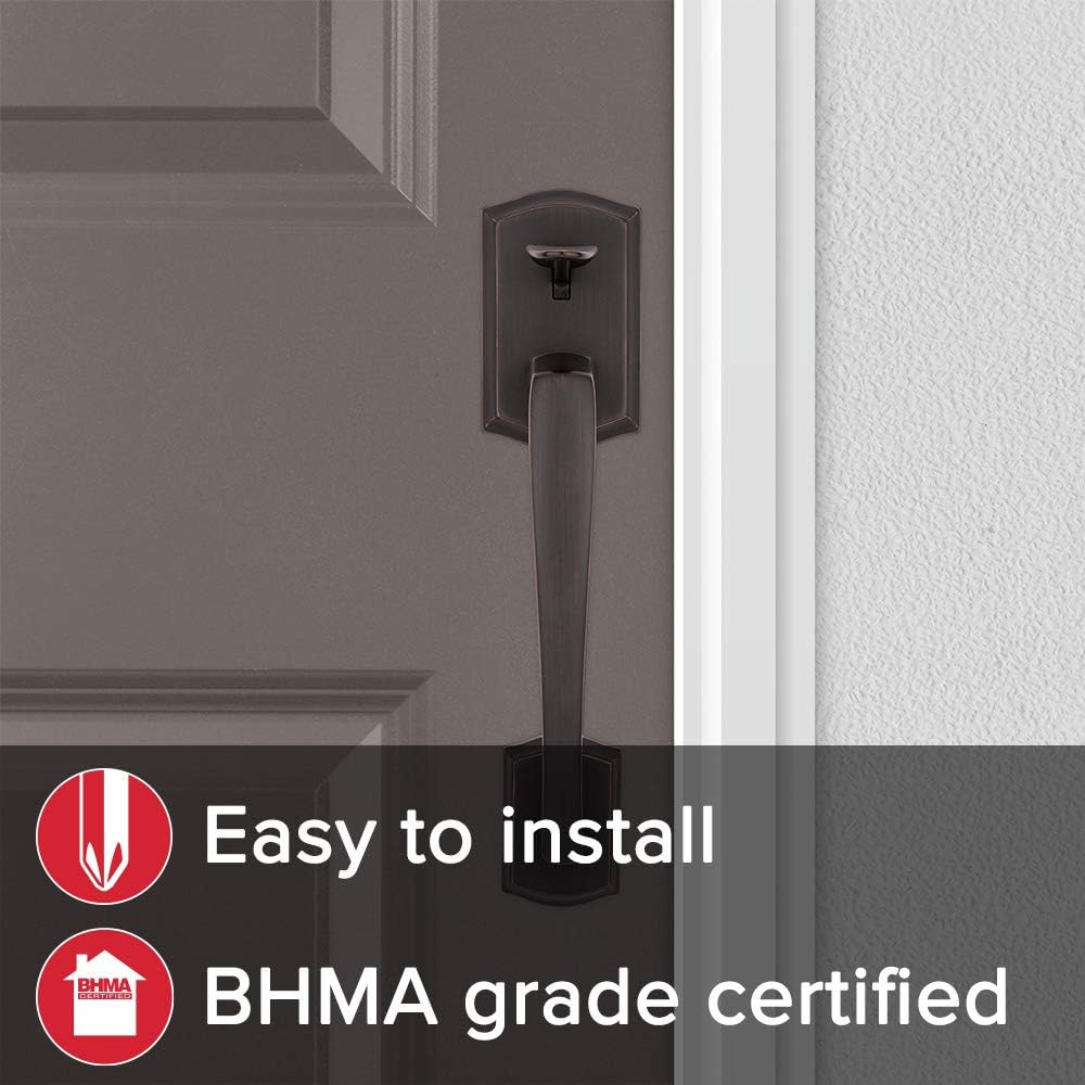 Kwikset Prescott Front Door Handle Set with Reversible Lever Non-Locking Venetian Bronze