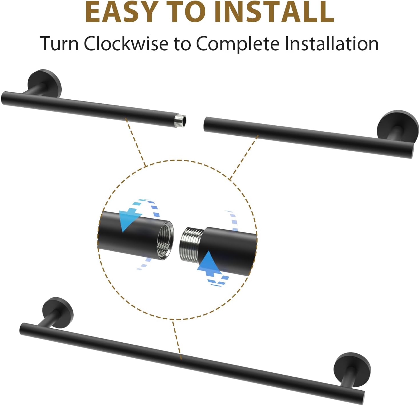 Matte Black Towel Rack 24 Hanging Stainless Steel Modern Bathroom Decor