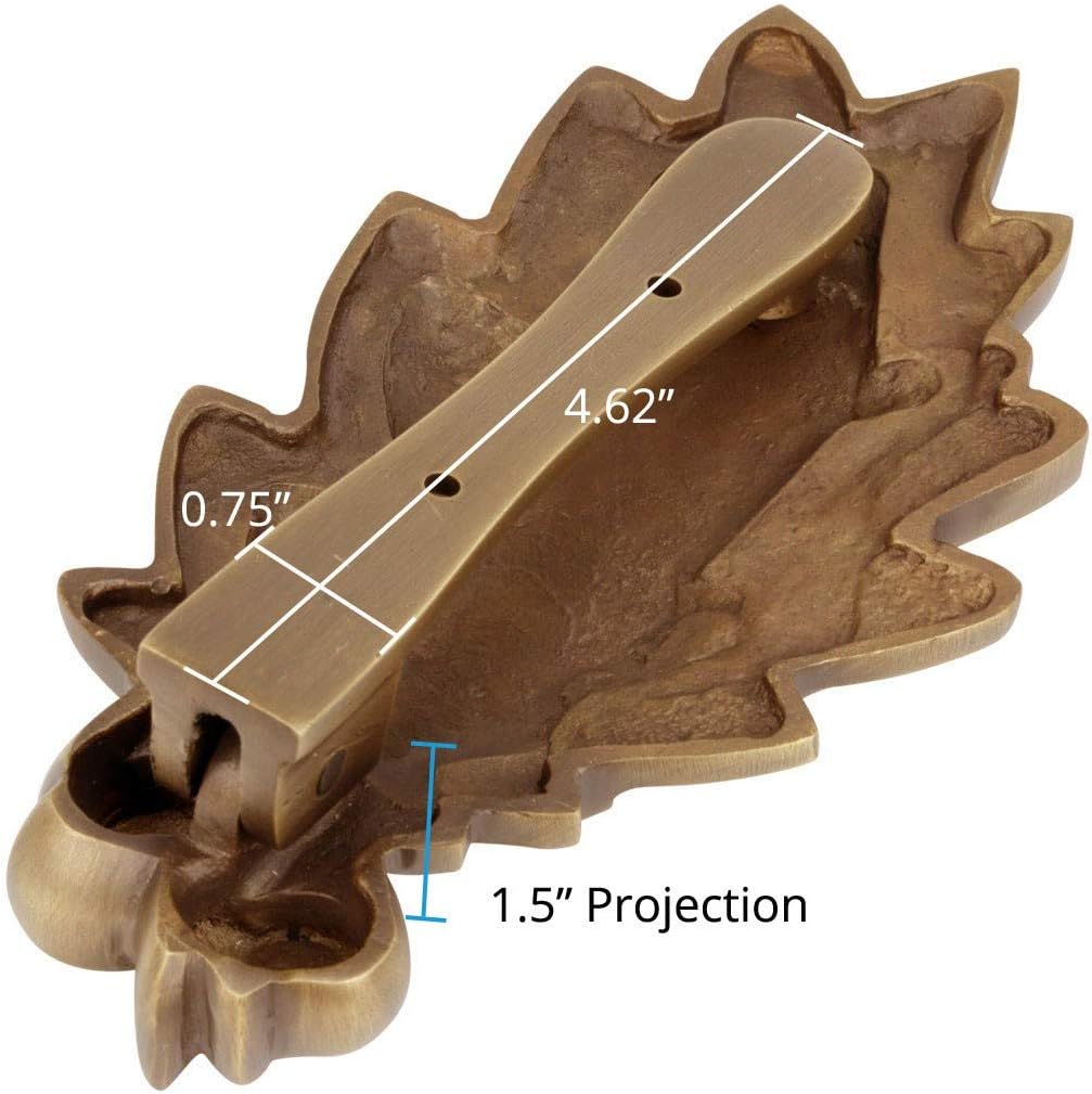 Antique Brass Oak Leaf Front Door Knockers with Mounting Hardware - Heavy Duty Door Hardware