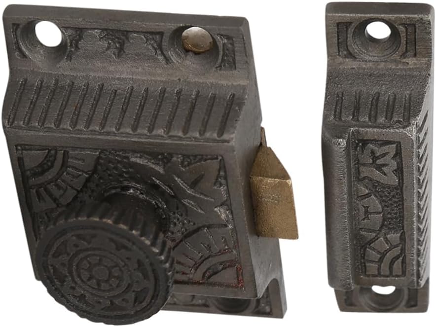 --------Handmade Antique Iron Finish - Secure Closing Cabinet Latch with Windsor Knob Design