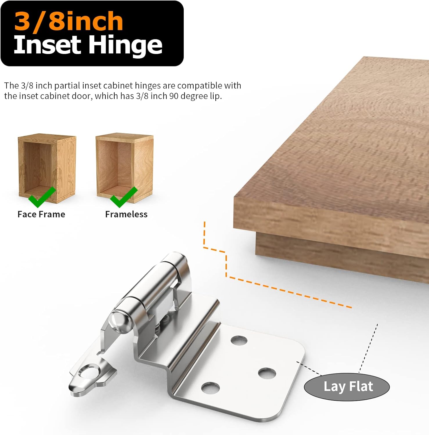 Durable 38-Inch Self-Closing Flush-Face cabinets door hinges Perfect for Home and Kitchen